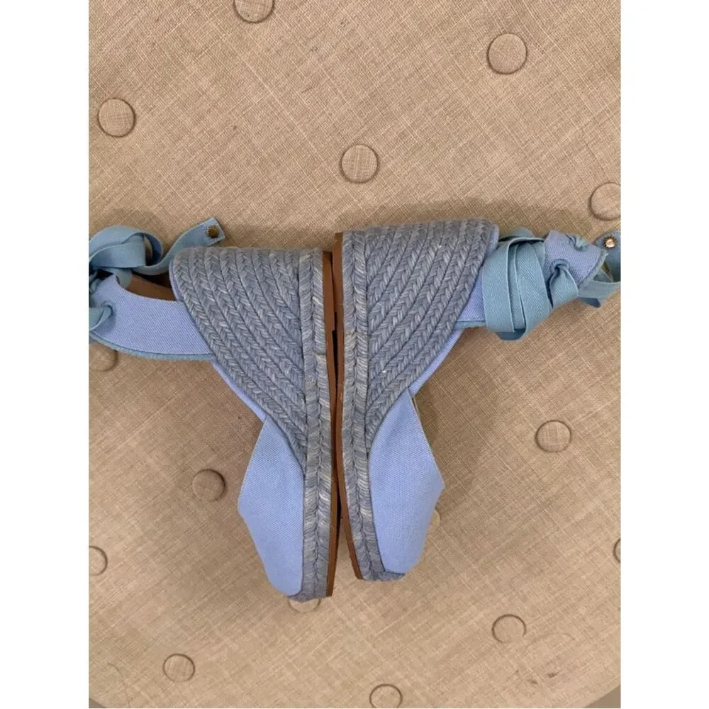 Stuart Weitzman Light Blue Espadrille Wedge Ankle-Tie Sandals - Picture 8 of 12